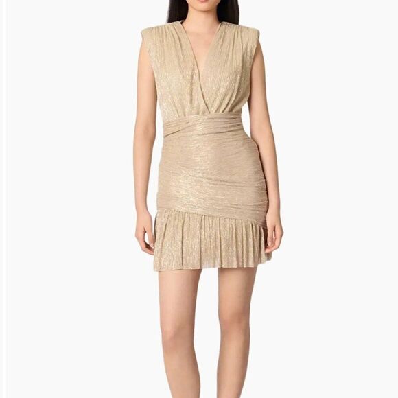 Maje Gold lame wrap top event dress size 40 (Large)  Repaired - Picture 1 of 15